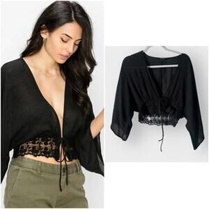 Papermoon black wide sleeve boho top